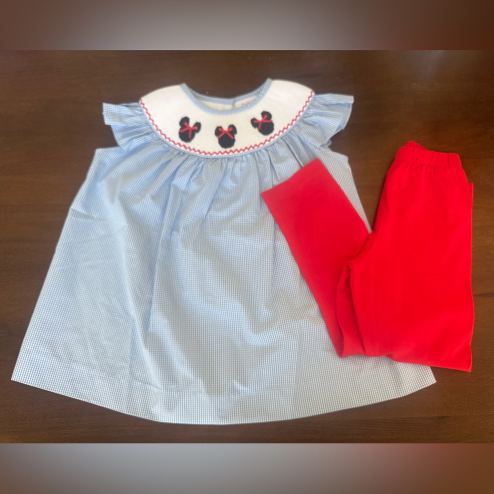 Blue and Red Gingham Dress with Minnie Mouse Smocking